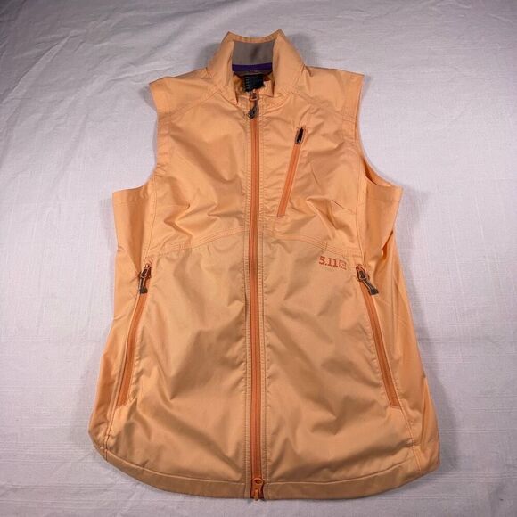 5.11 Tactical Orange Cascadia Zip Up Windbreaker Packable Vest Size XS - Picture 1 of 7